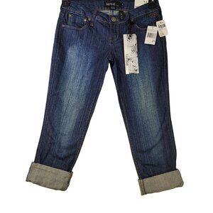 Kensie Mecca Wash Cuffed Denim Jeans Size 25 Slim Fit Blue Studs Lo Rise Casual